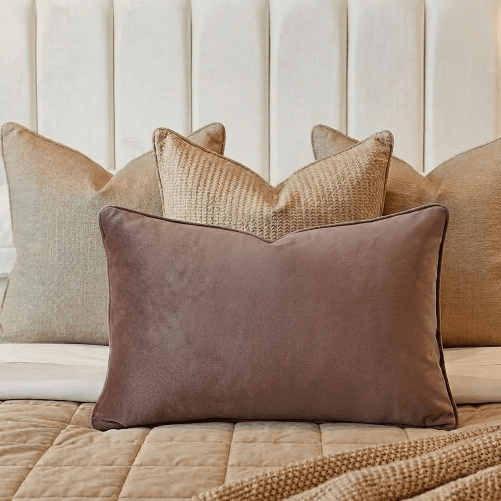 Alayna Truffle Velvet Bolster Cushion - 30x45cm Textiles