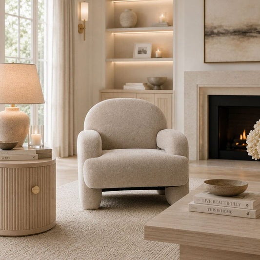 Aldo Beige Textured Curved Back Accent Chair Furniture