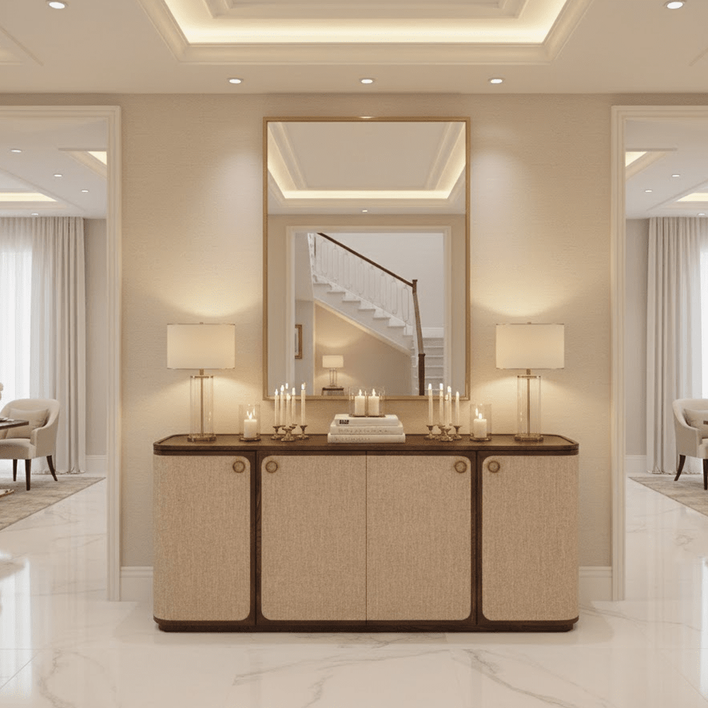 Alexandra Luxury Linen & Dark Brown Oak 4 Door Sideboard Furniture