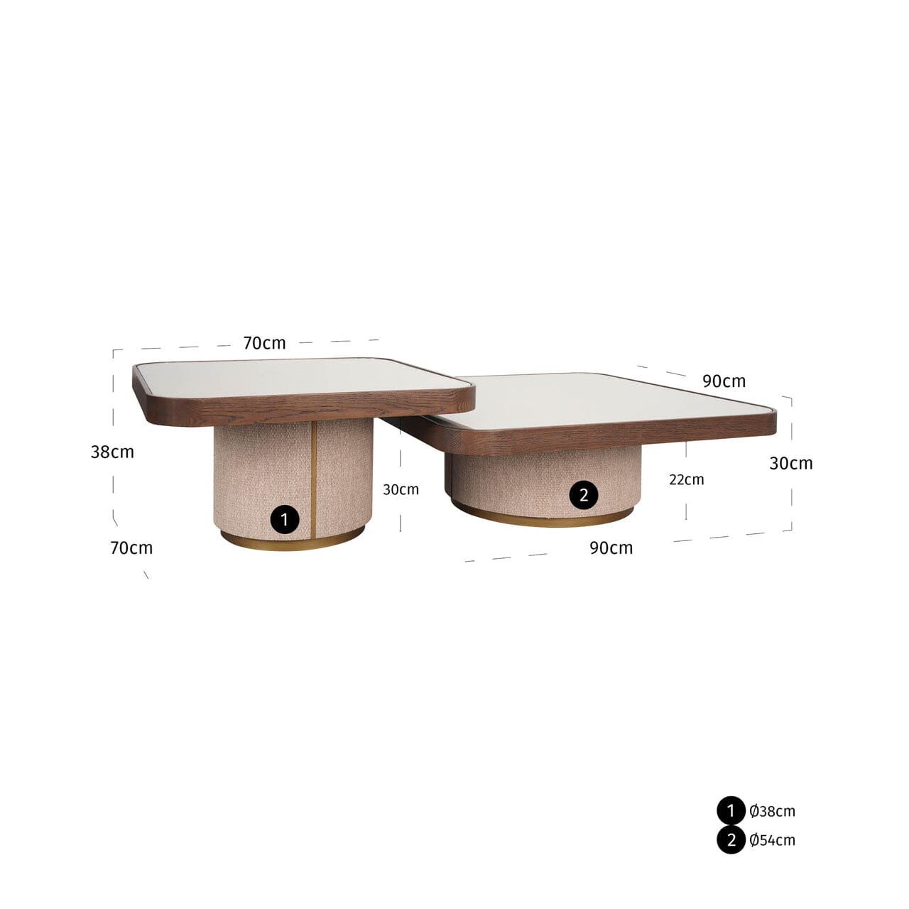 Alexandra Luxury Linen & Dark Brown Oak Coffee Tables - Set of 2 Furniture