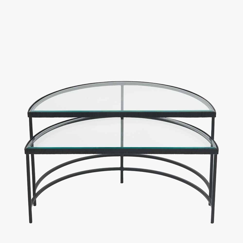 Alexis Bevelled Glass & Black Half Moon Coffee Tables - Set of 2 Furniture