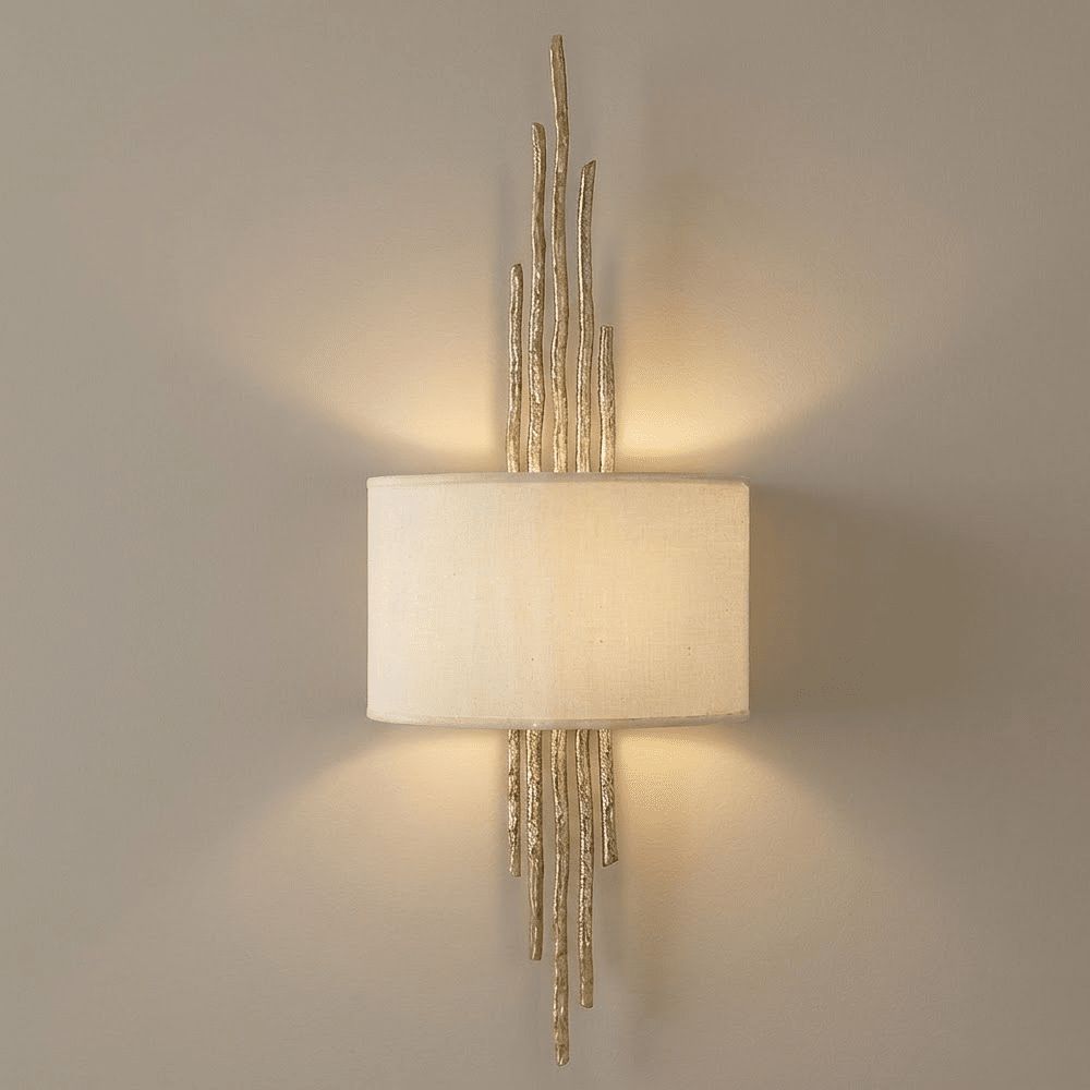 Alicia Champagne Gold Large Statement Wall Light with Neutral Shade Lighting