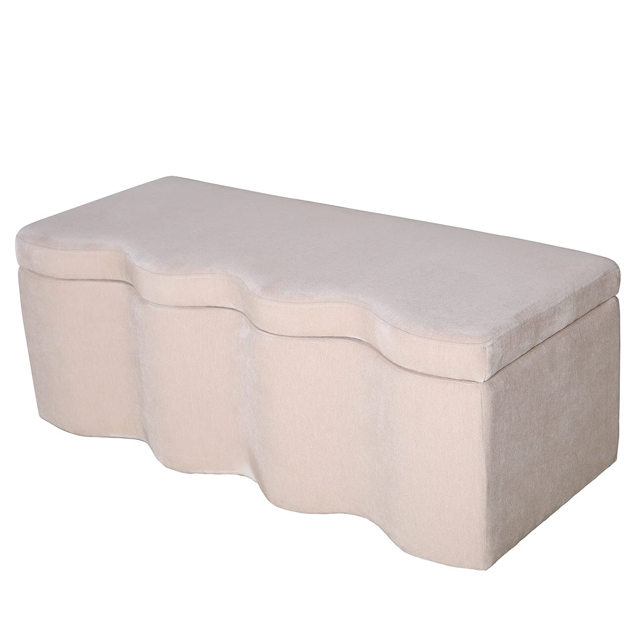 Alissia Warm Stone Velvet Squiggle Edge Storage Bench Furniture