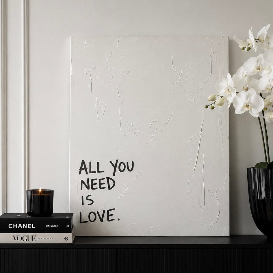 All you Need is Love' White Textured Canvas Wall Art Accessories