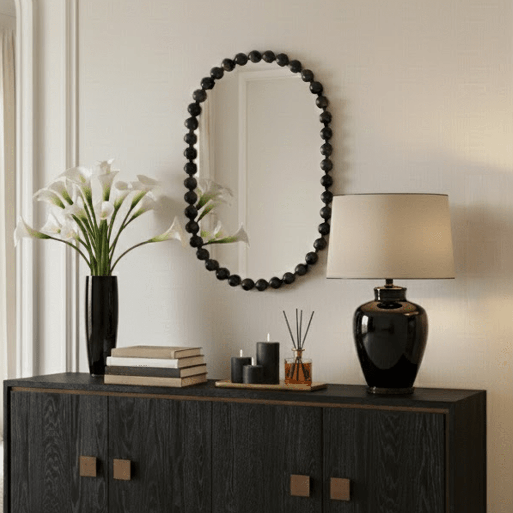 Allure Black Oval Beaded Wall Mirror Accessories