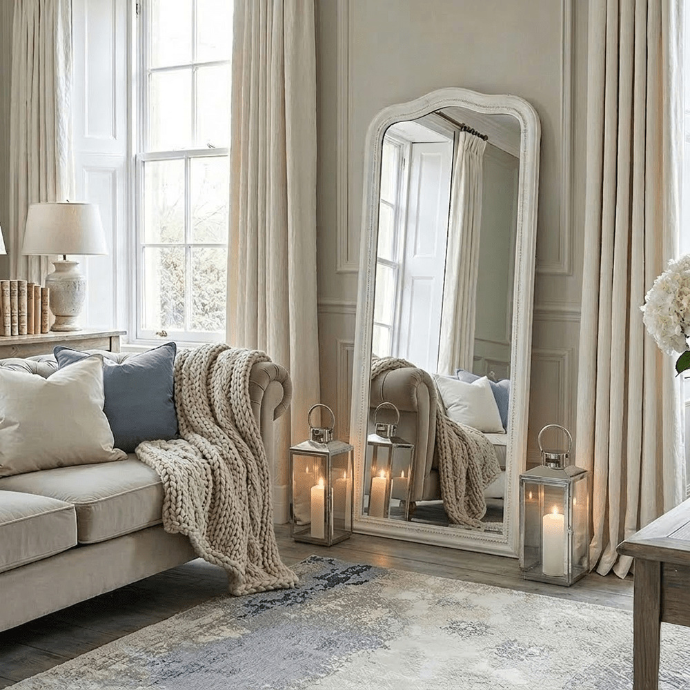 Alpar White Wooden Arch Leaner Mirror Accessories