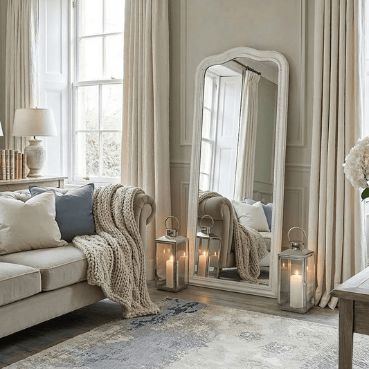 Alpar White Wooden Arch Leaner Mirror Accessories