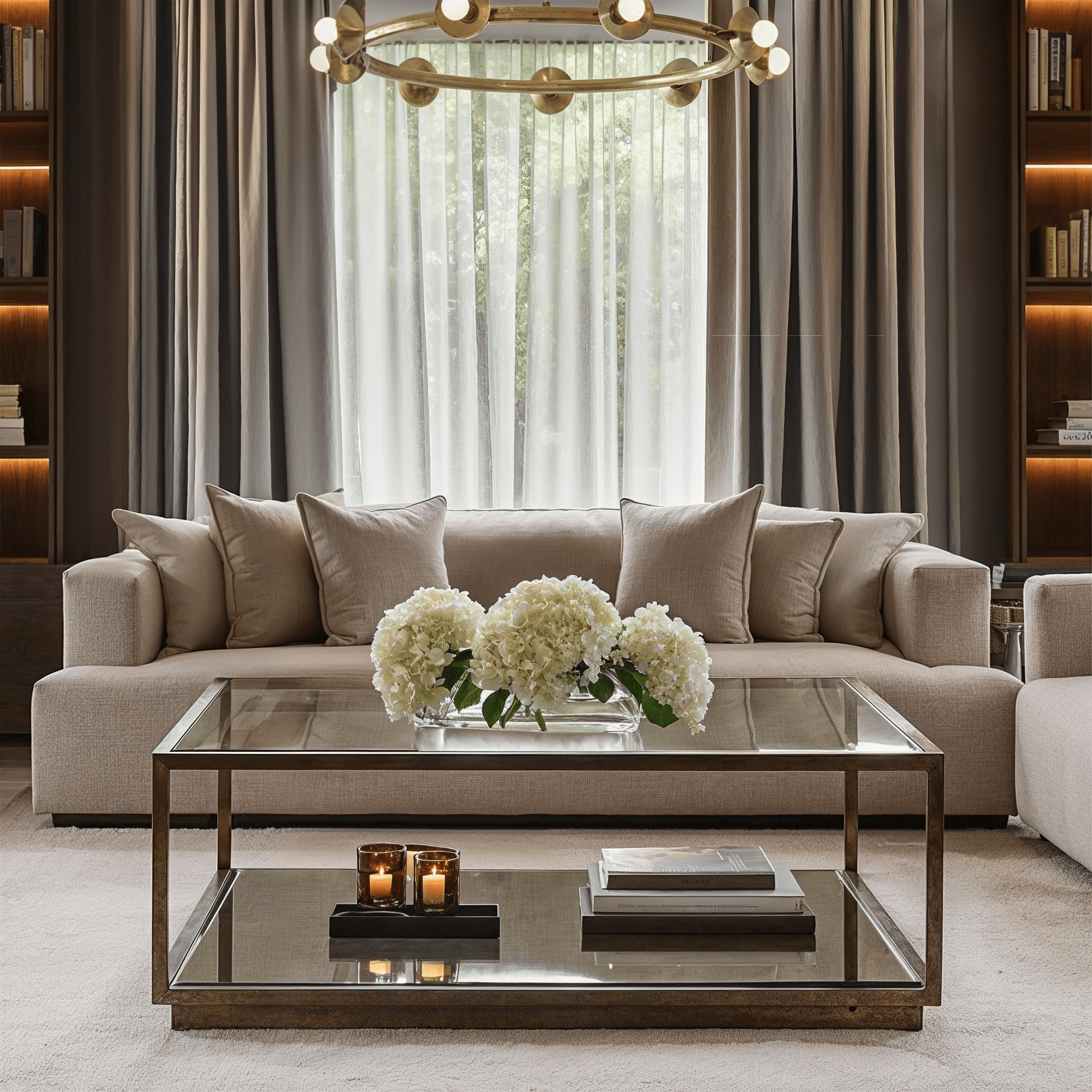Alpha Bronze & Glass Coffee Table with Mirrored Shelf Furniture