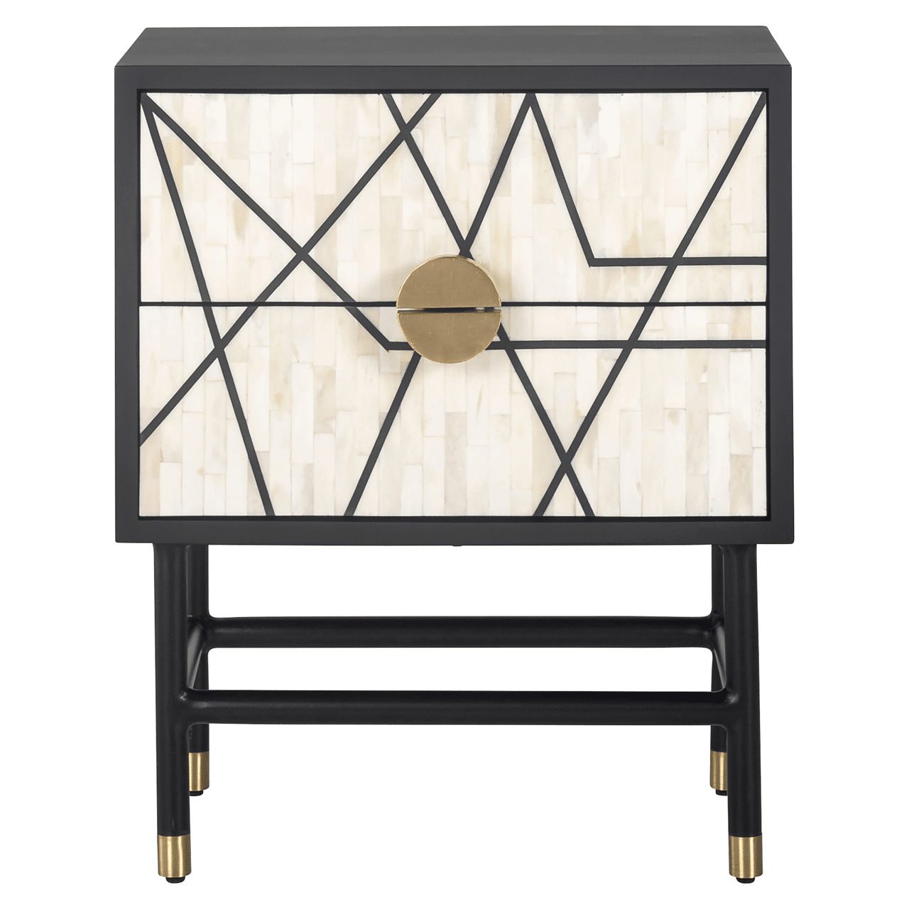 Amera Abstract Monochrome Bone Inlay 2 Drawer Bedside Table Furniture