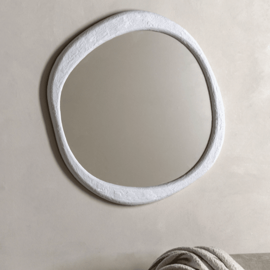 Amina White Concrete Effect Rounded Pebble Mirror Accessories