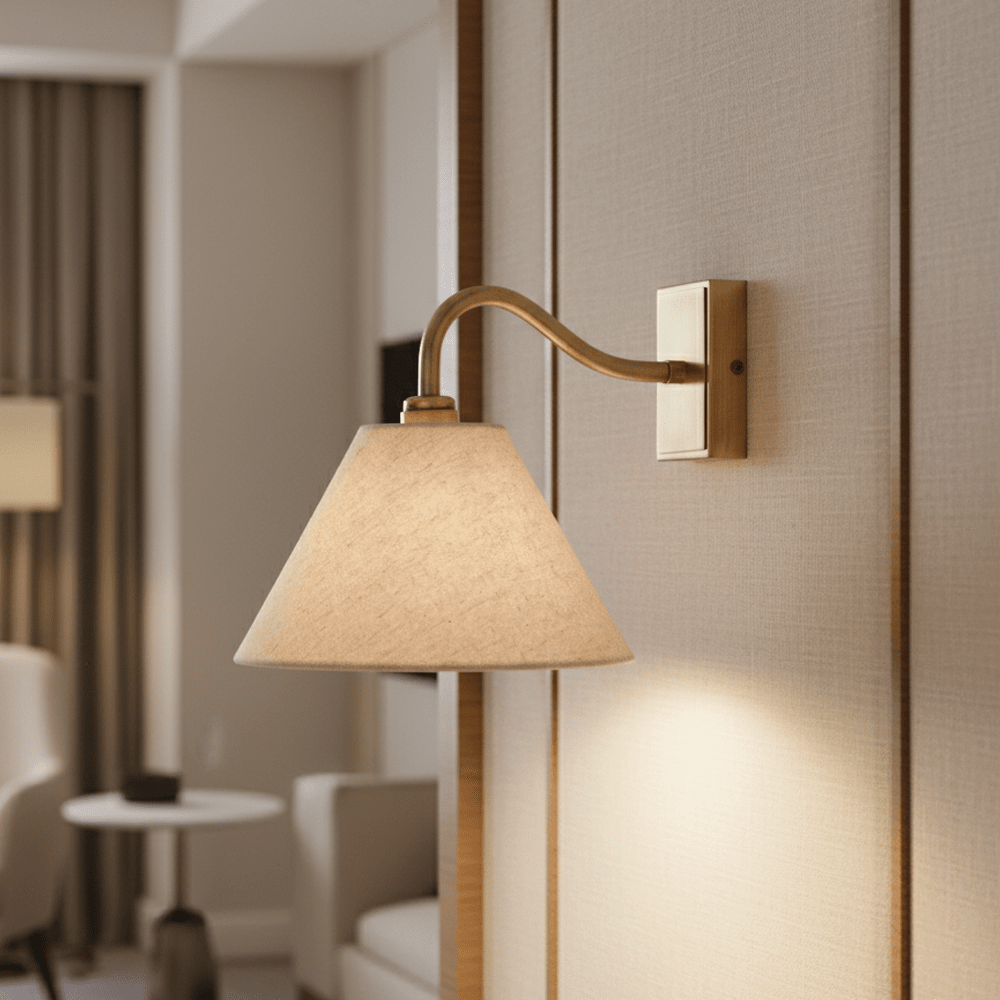 Ana Brushed Brass Wall Light with Linen Shade Lighting