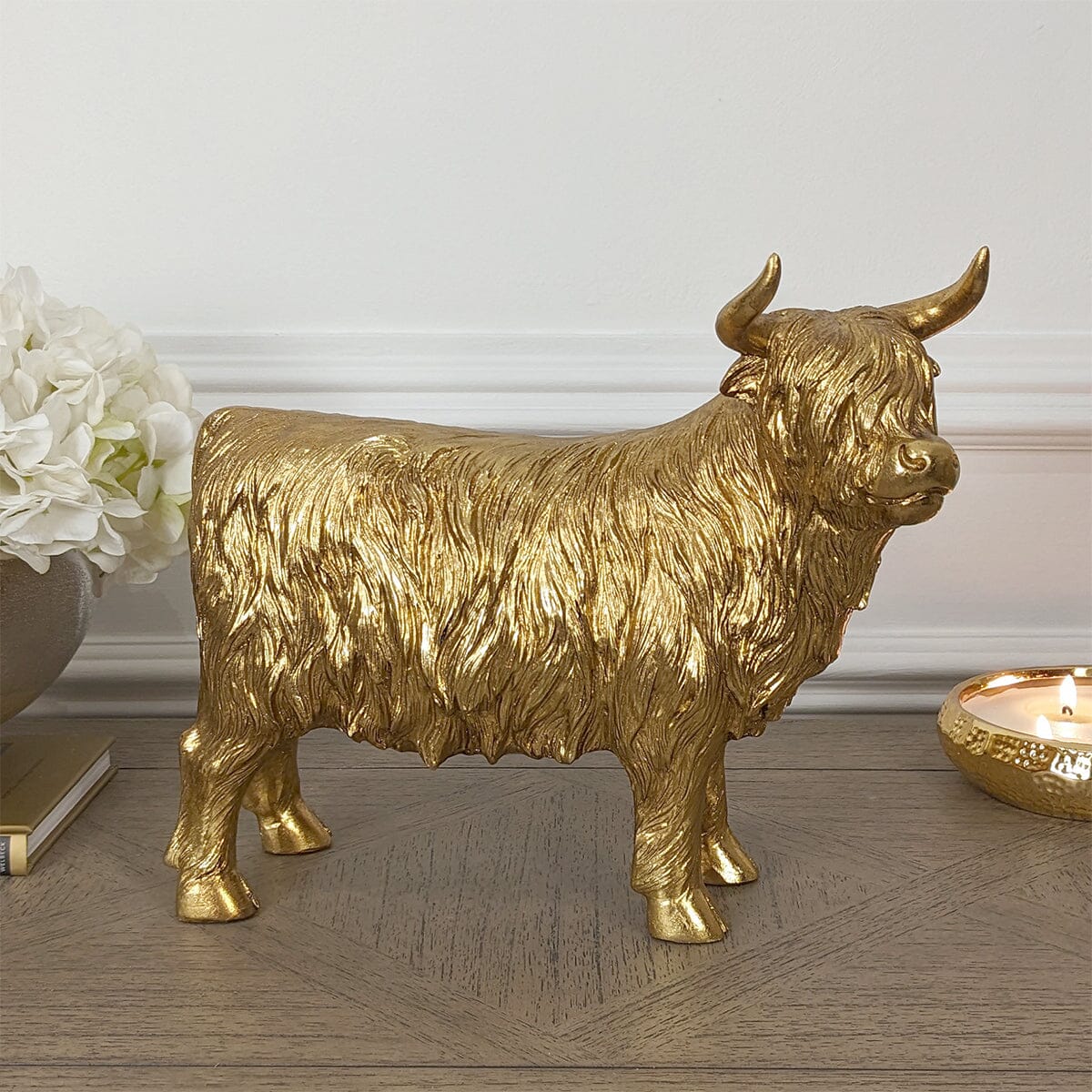 Angus Large Gold Highland Cow Ornament Accessories
