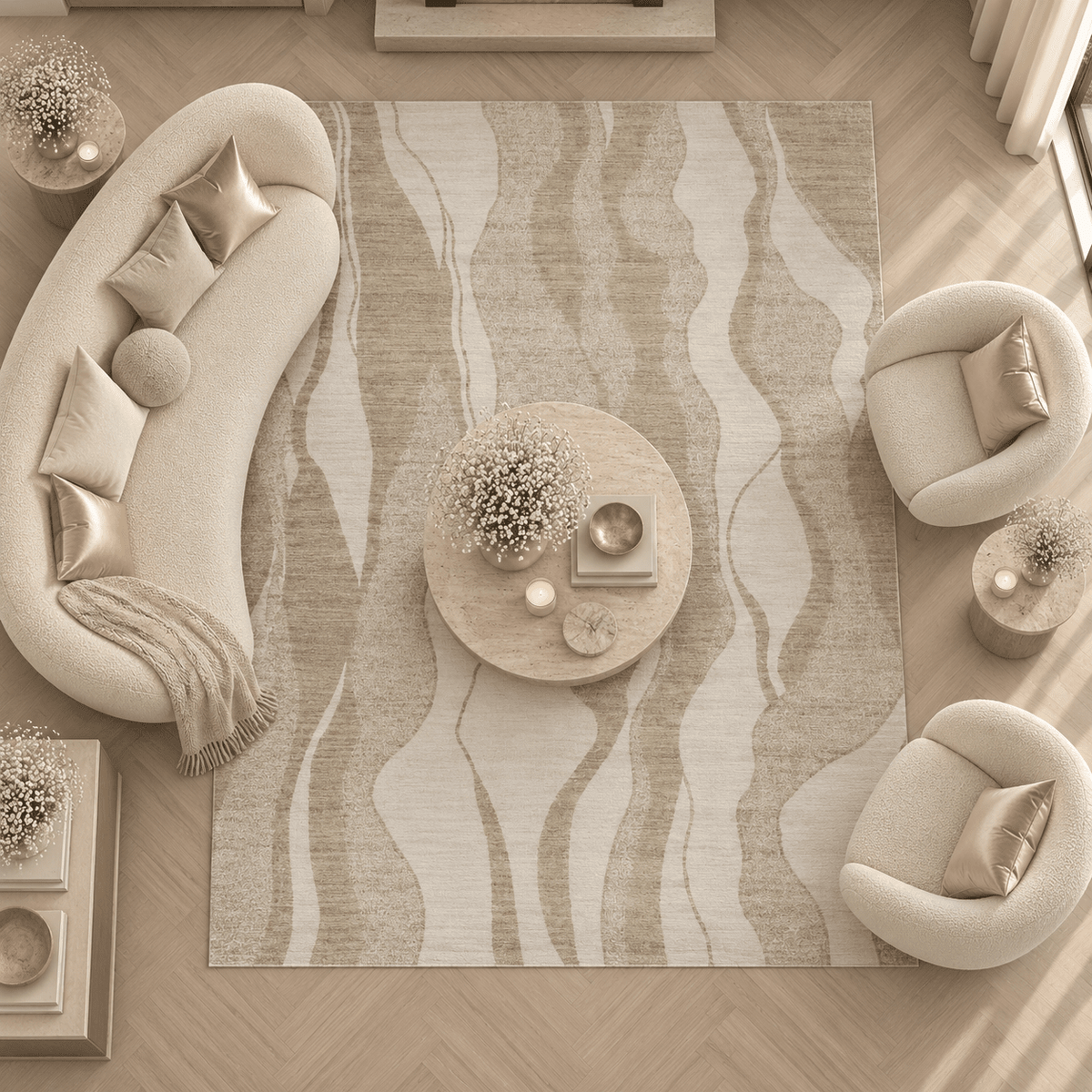 Anya Beige Abstract Wave Rug Textiles