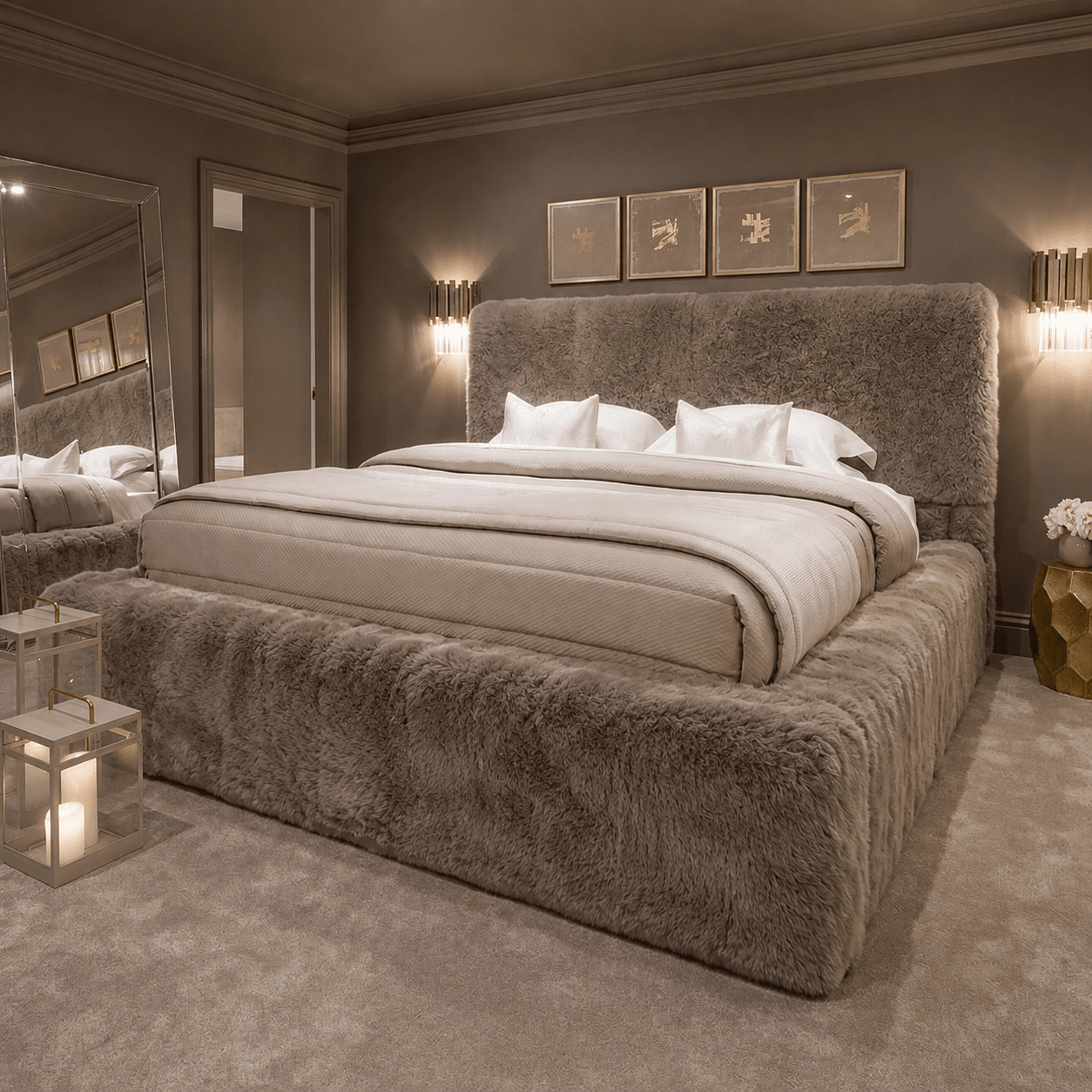 Arctic Luxury Pebble Chunky Faux Fur Bed Beds and Headboards