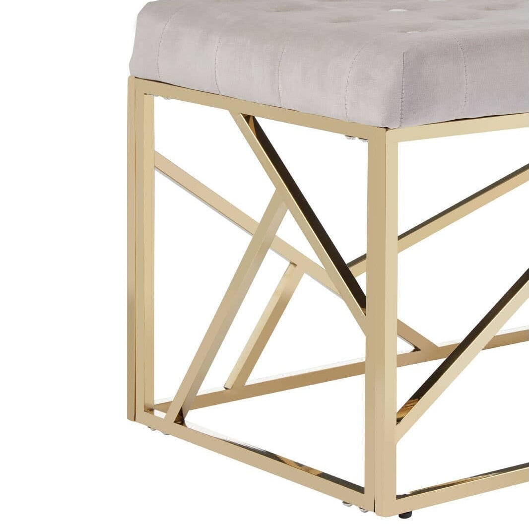 Ardel Mink Velvet Buttoned Bench with Geometric Gold Leg Detail Furniture
