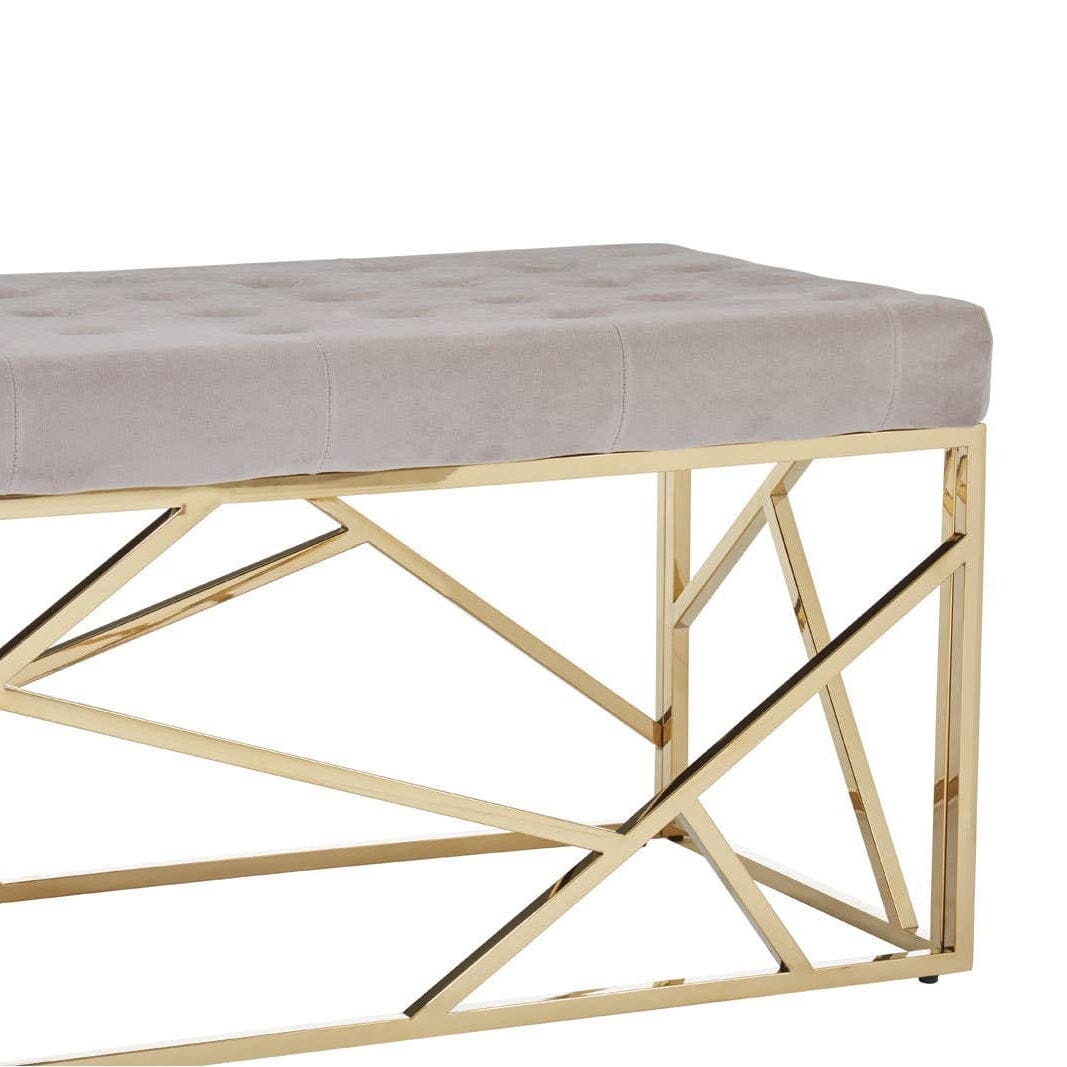 Ardel Mink Velvet Buttoned Bench with Geometric Gold Leg Detail Furniture
