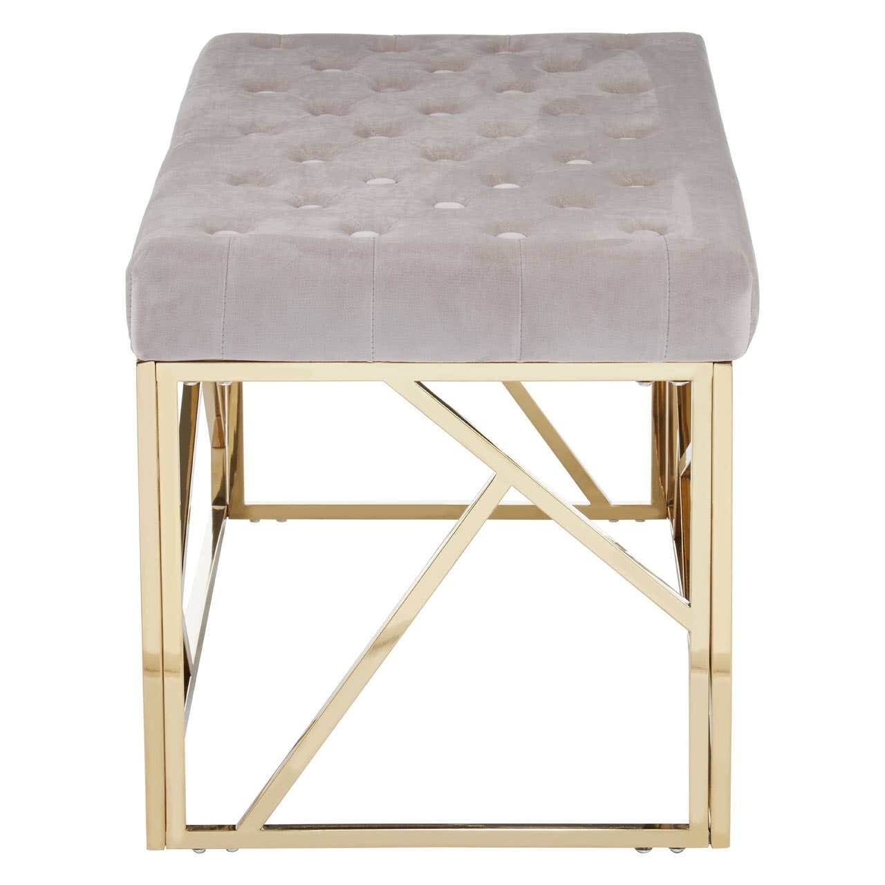 Ardel Mink Velvet Buttoned Bench with Geometric Gold Leg Detail Furniture
