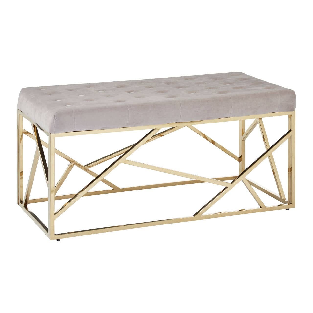 Ardel Mink Velvet Buttoned Bench with Geometric Gold Leg Detail Furniture