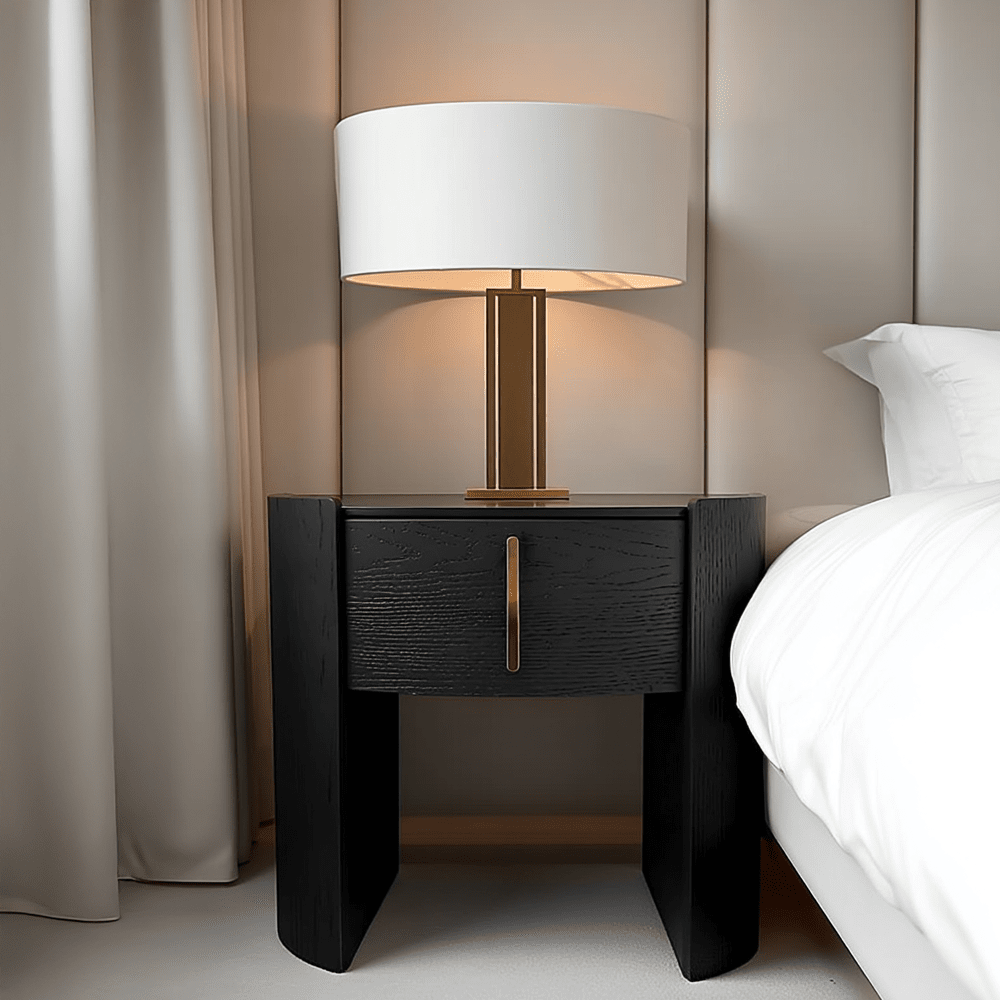 Arezzo Black 1 Drawer Bedside Table with Gold Handle Detail Furniture