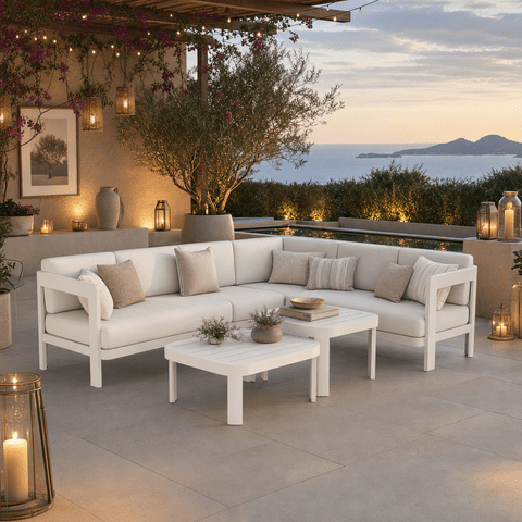 Ariel Cream 8 Seater Outdoor Corner Sofa Set Outdoor