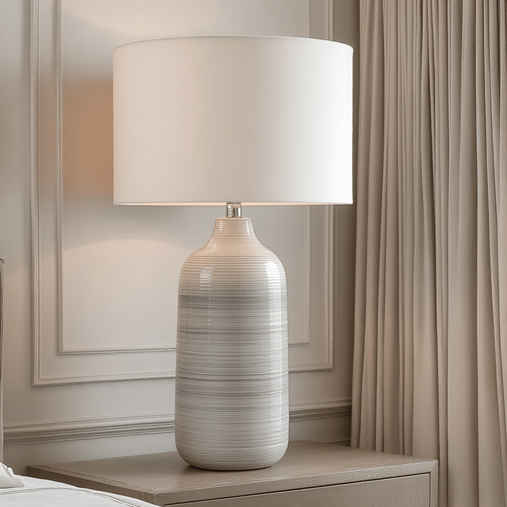 Aries Blue & Grey Ombre Ceramic Table Lamp with Cream Shade Lighting