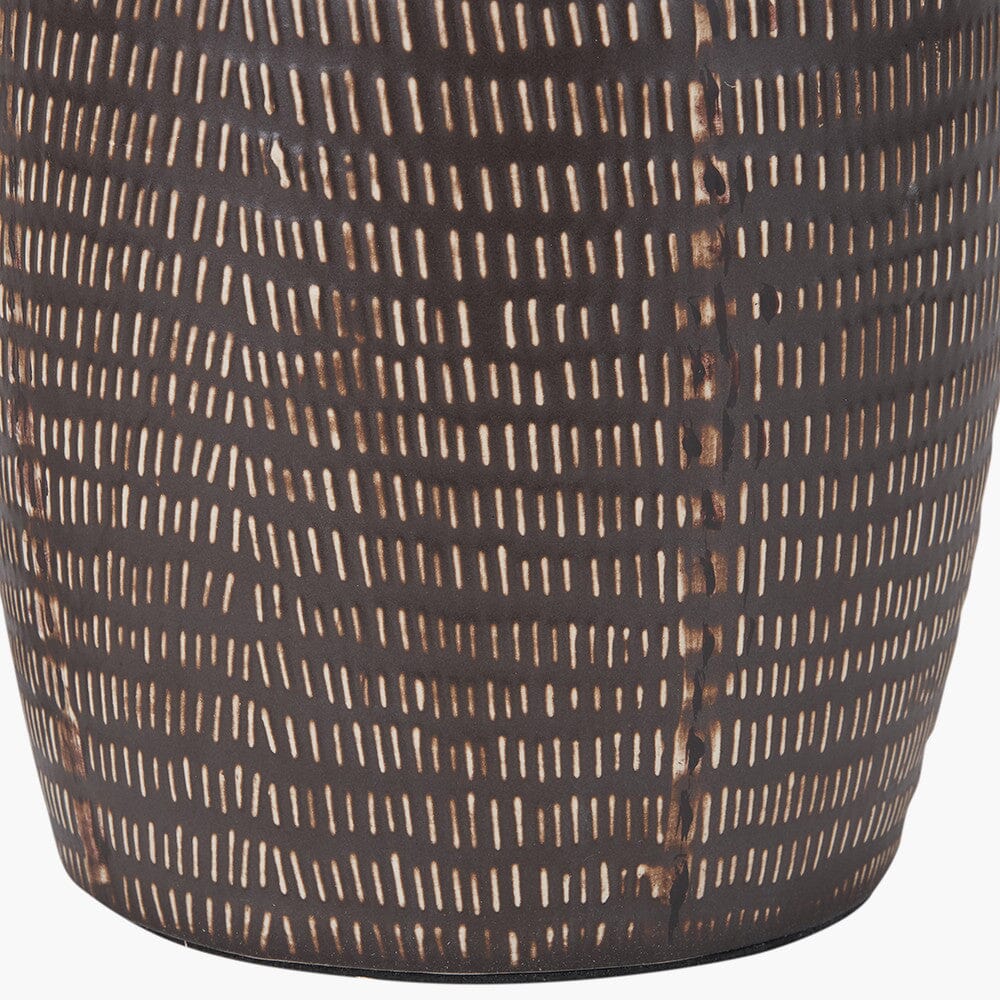 Aris Tall Brown Textured Ceramic Table Lamp with Linen Shade Lighting