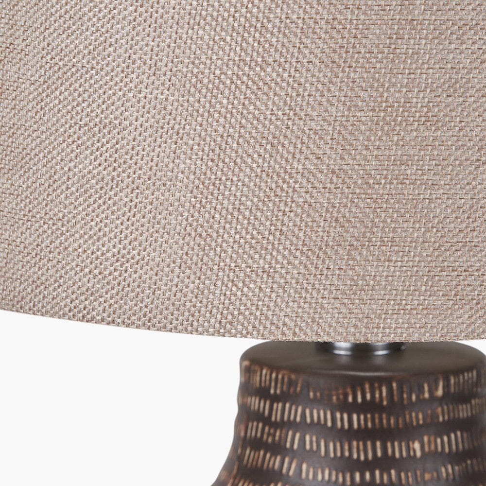 Aris Tall Brown Textured Ceramic Table Lamp with Linen Shade Lighting