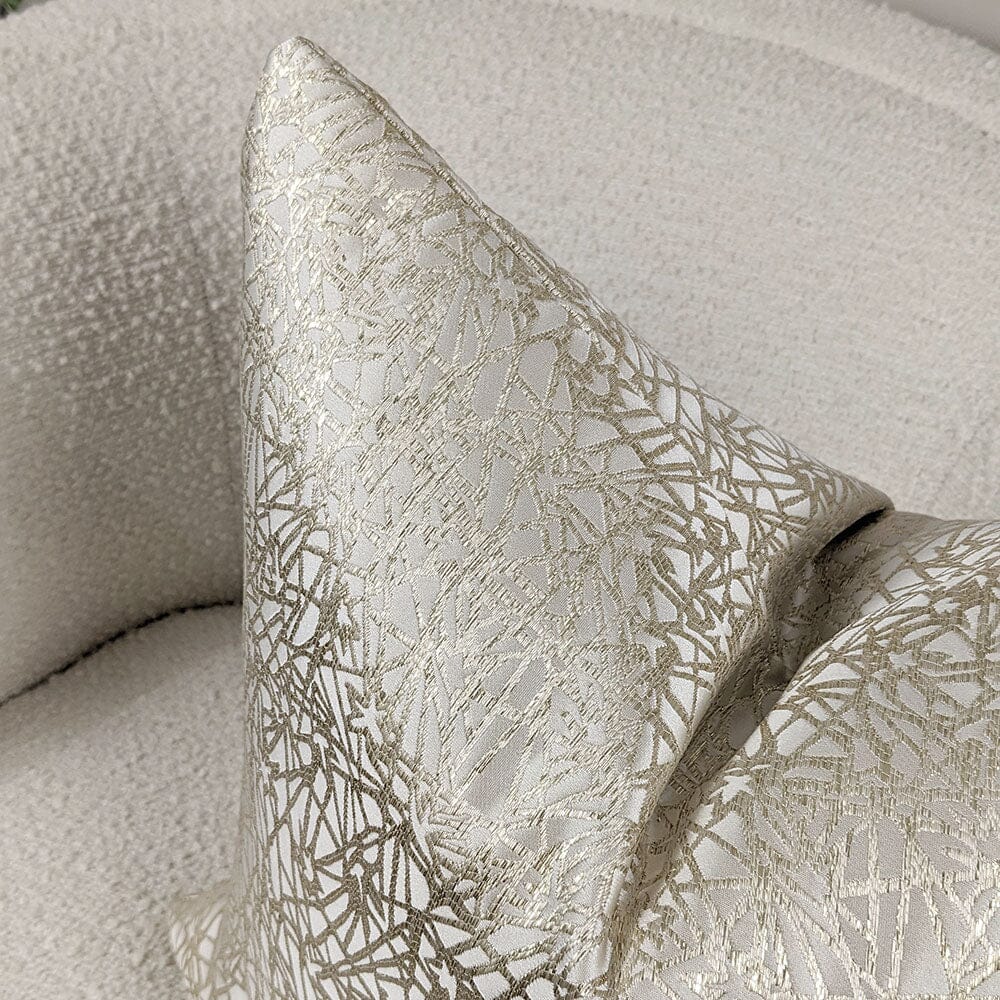 Arya Cream & Gold Geometric Print Feather Filled Cushion - 50x50cm