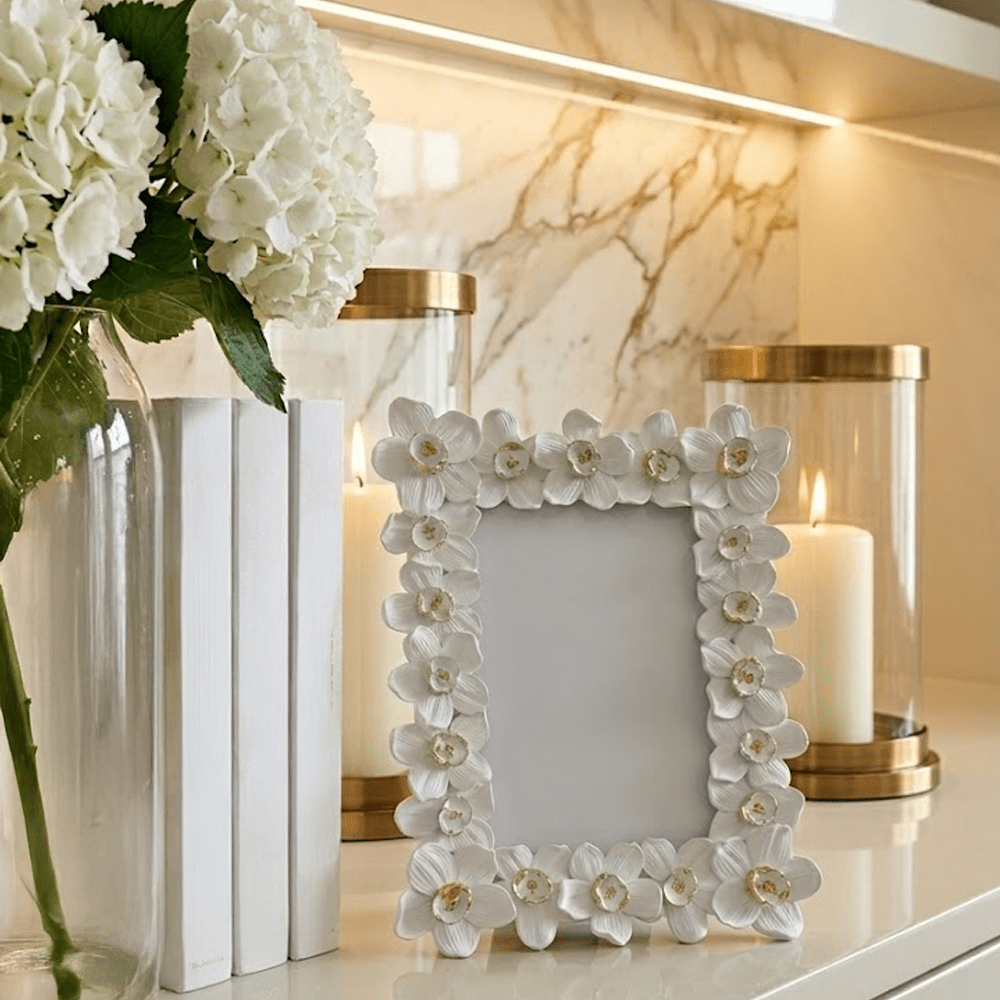 Aryane Cream & Gold 3D Flowers Photo Frame - 4x6" Accessories