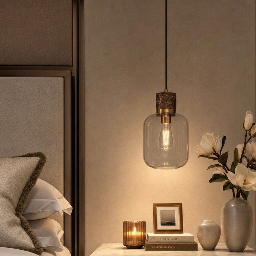 Ashley Brown Marble, Gold & Glass Pendant Ceiling Light Lighting