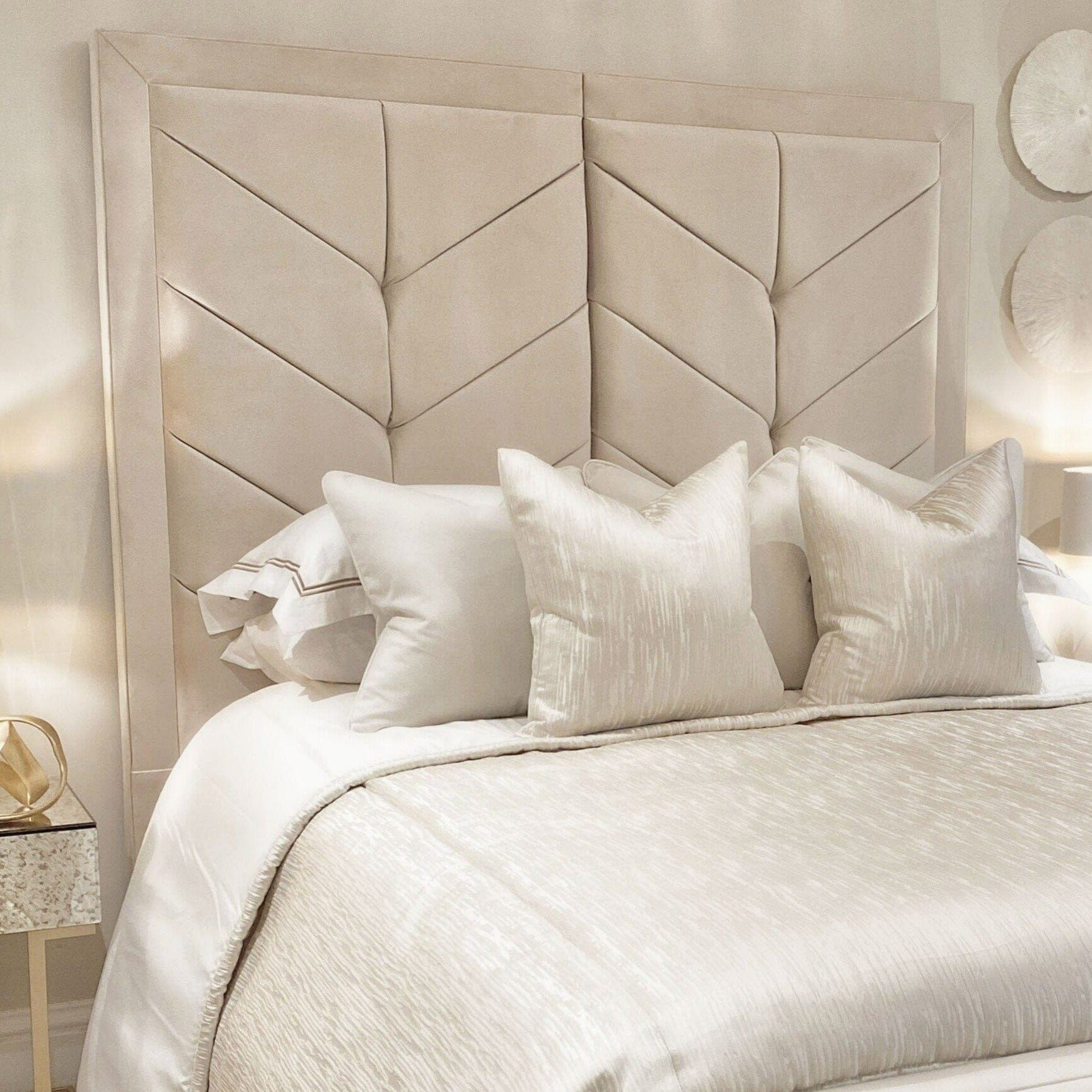 Ashton Vanilla Velvet Premium Chevron Ottoman Storage Bed Beds and Headboards