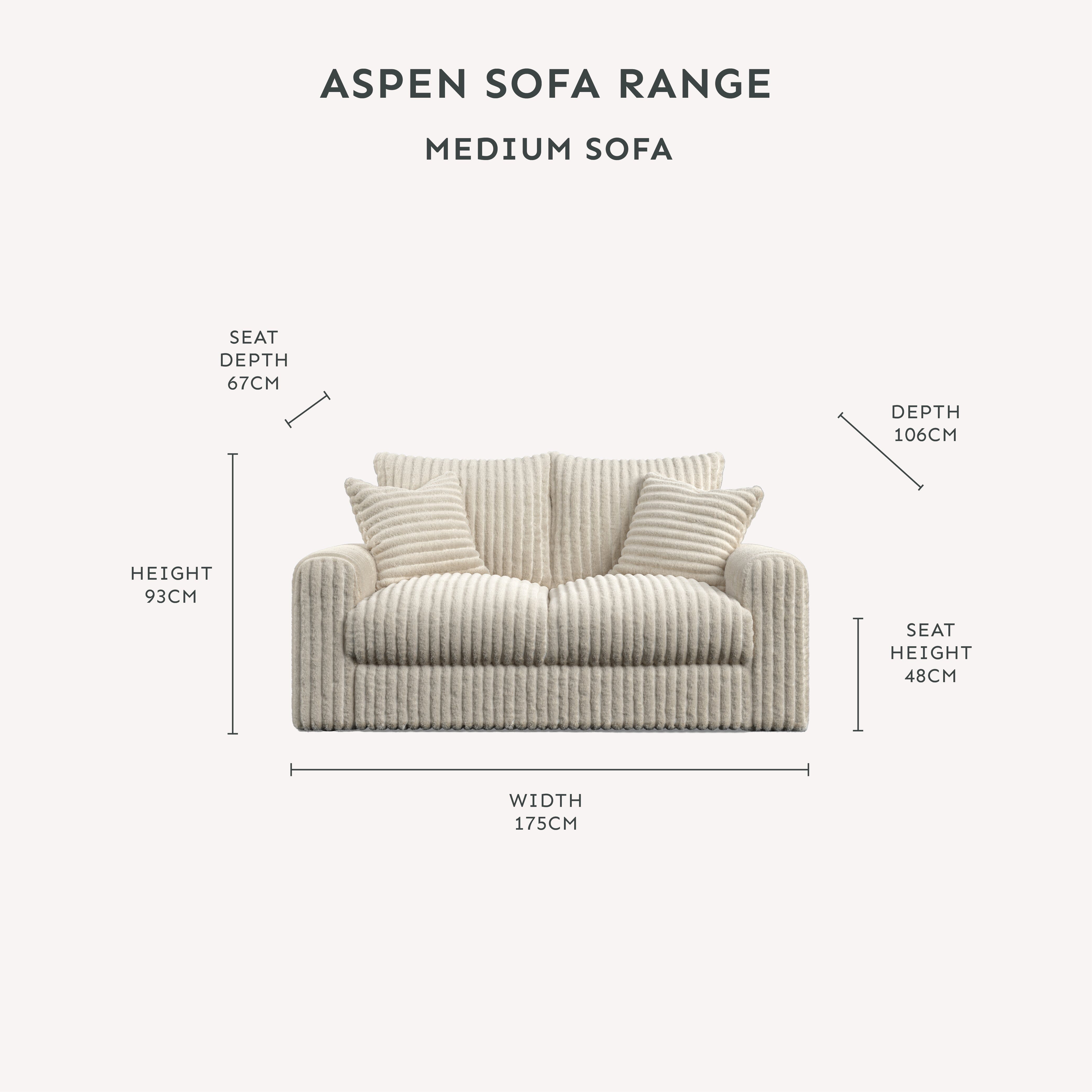 Aspen Cream Faux Fur Chunky Ribbed Medium Sofa dimensions