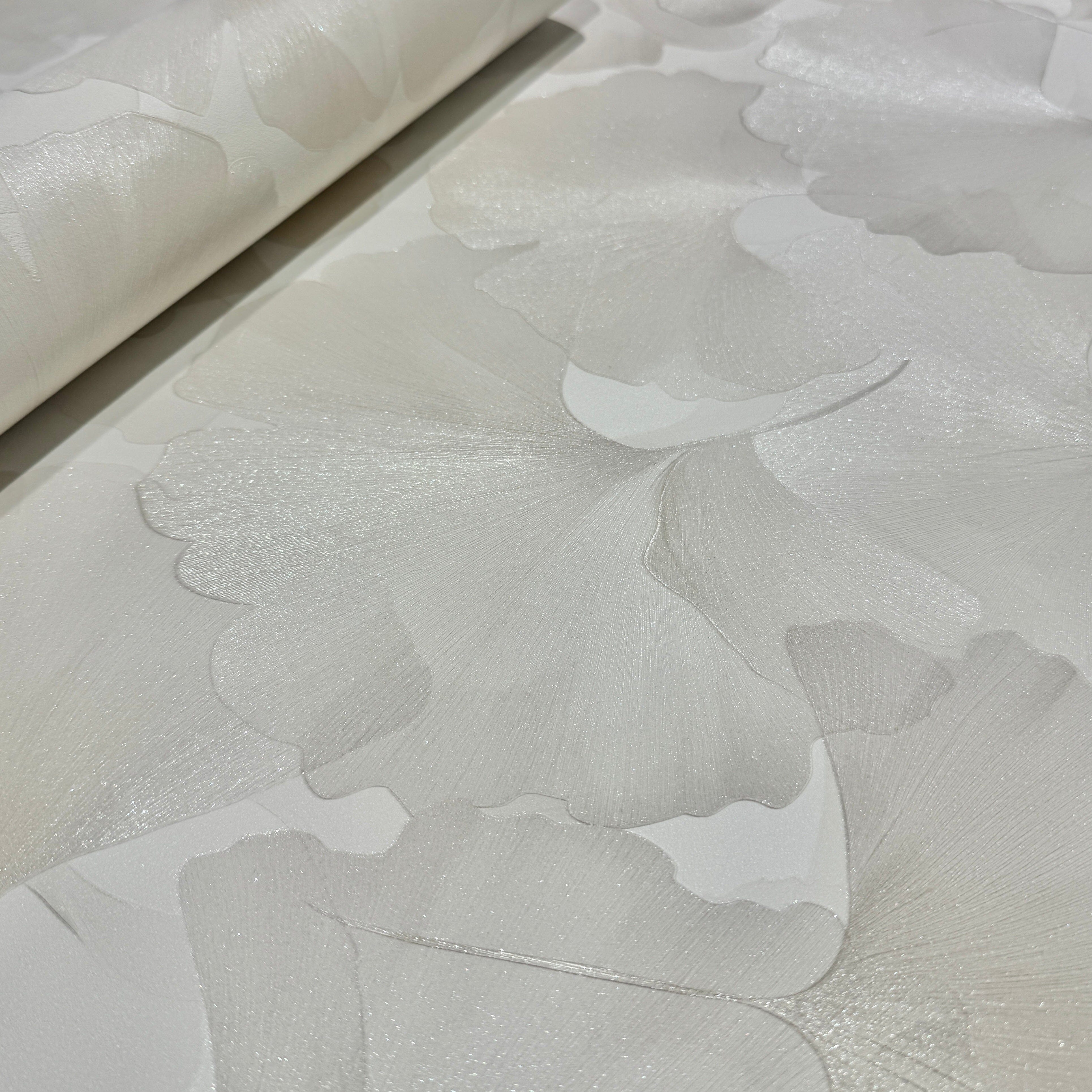 Athena Cream Metallic Gingko Leaf Patterned Wallpaper Home Improvement