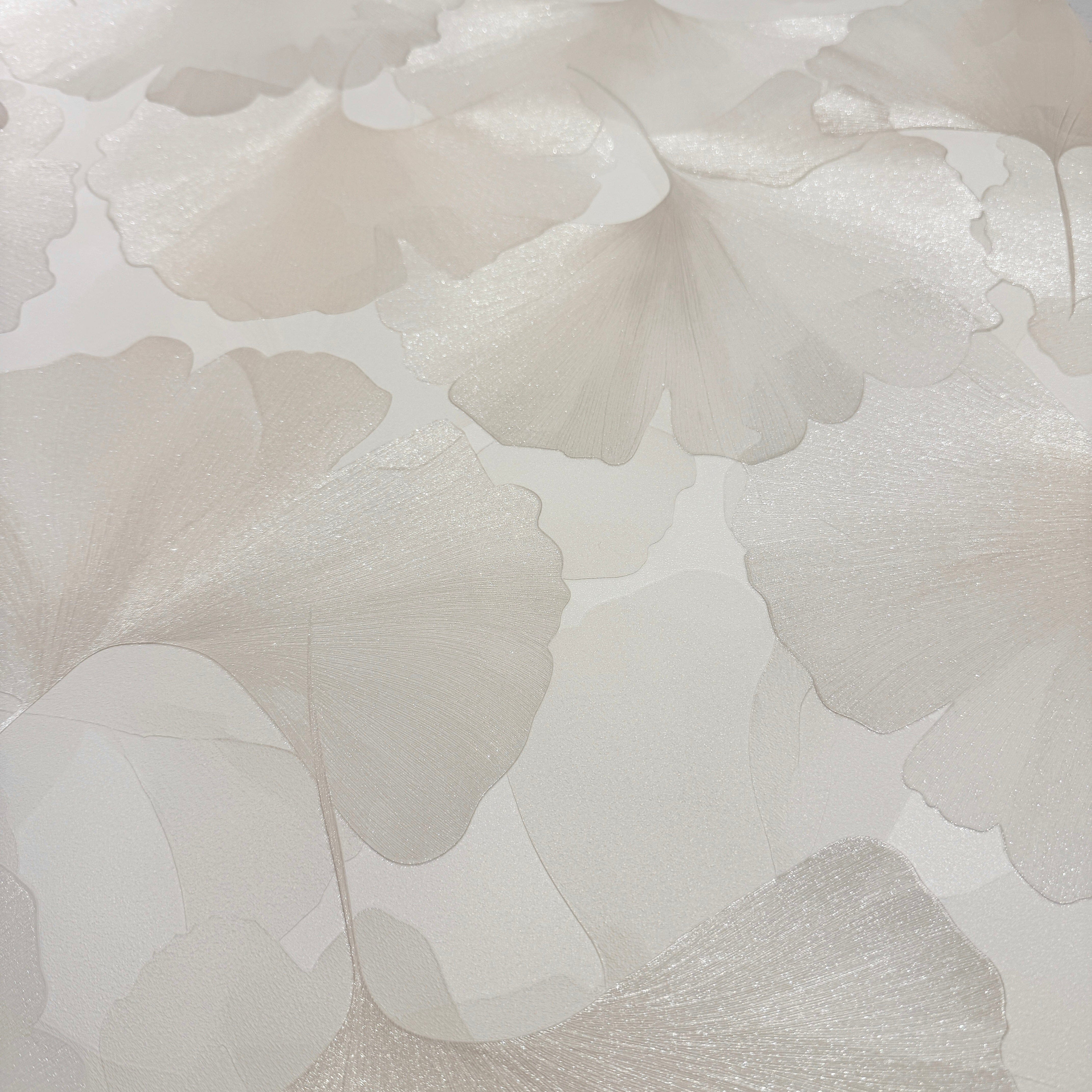 Athena Cream Metallic Gingko Leaf Patterned Wallpaper Home Improvement