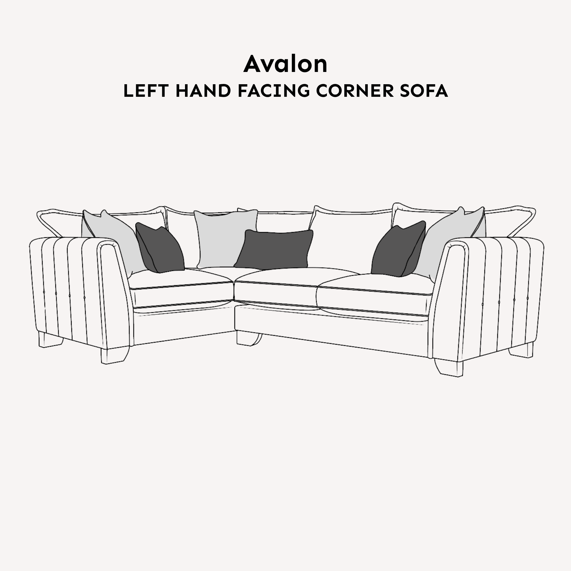 Avalon Neutral Velvet Sofa Range with Monochrome Accents Left Hand Facing Corner