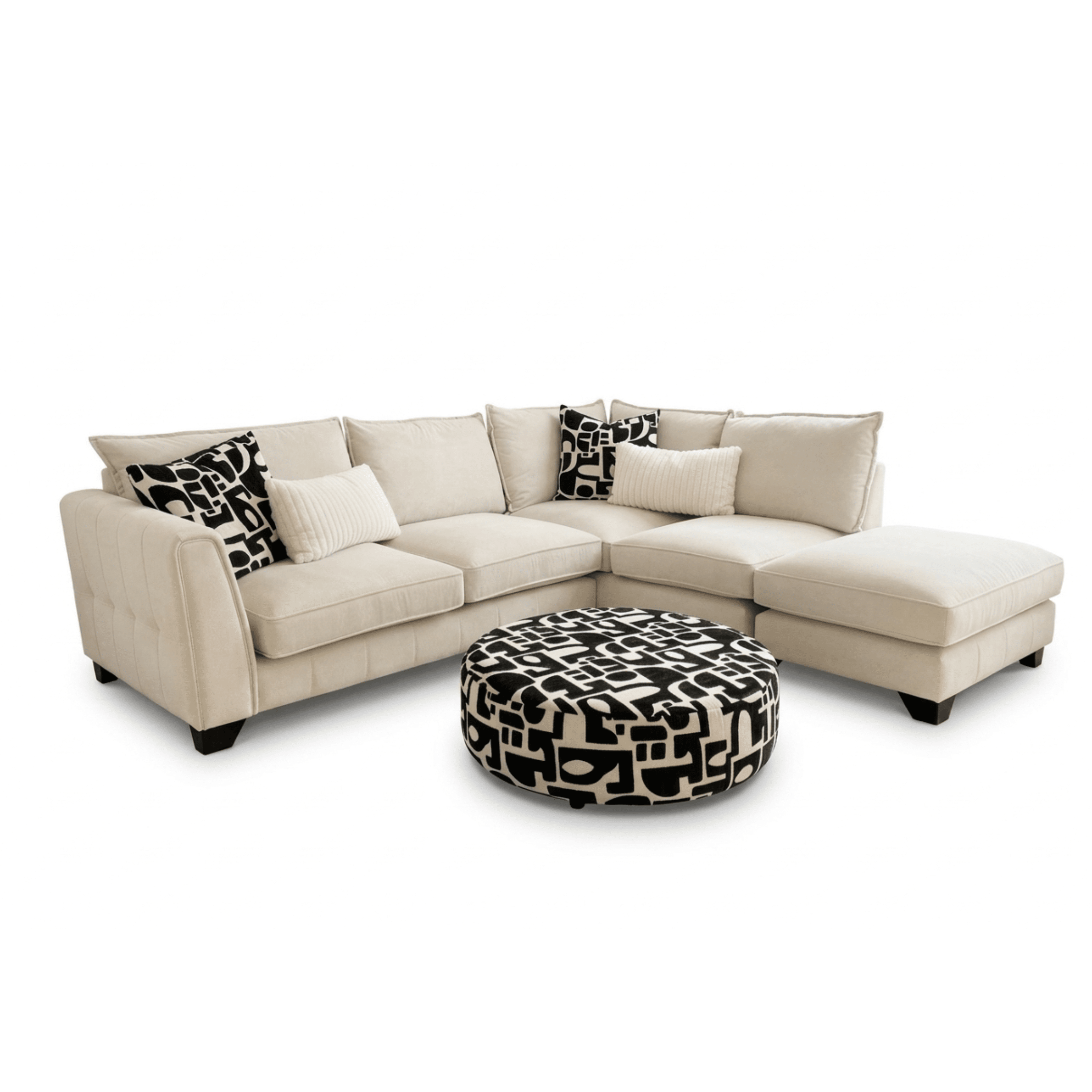 Avalon Neutral Velvet Sofa Range with Monochrome Accents Right Hand Facing Chaise End