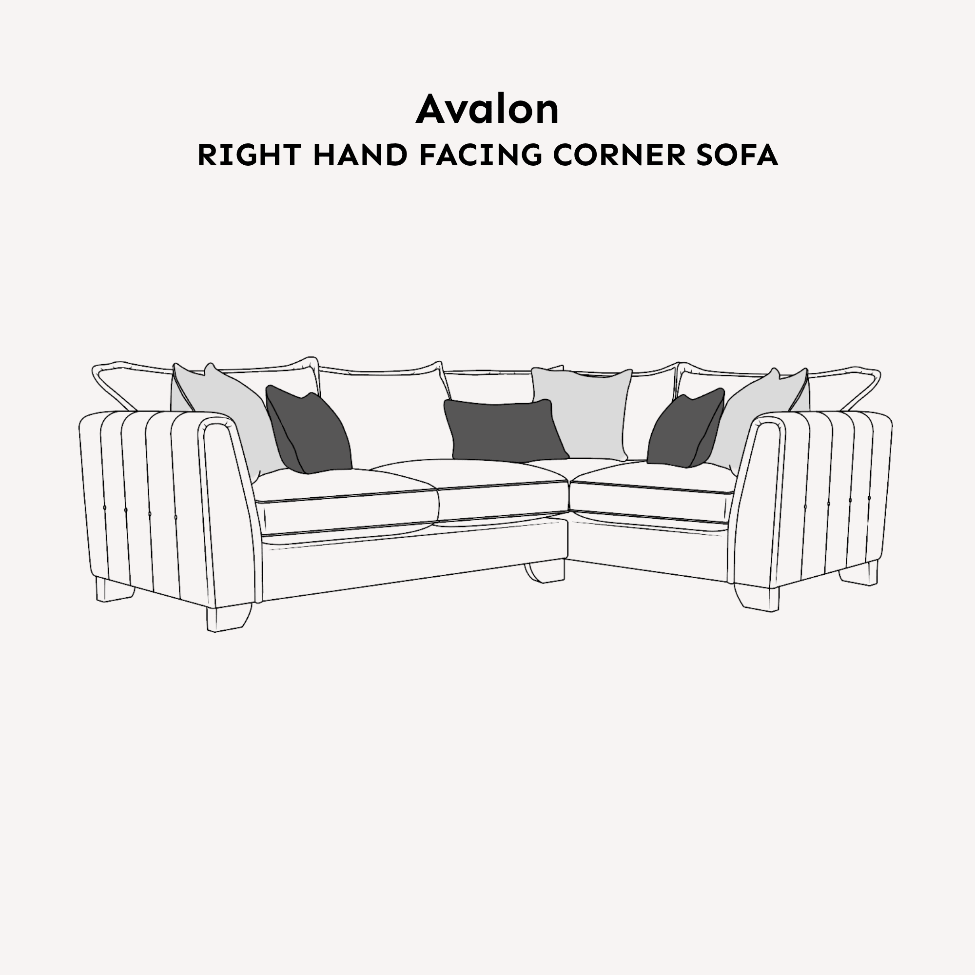 Avalon Neutral Velvet Sofa Range with Monochrome Accents Right Hand Facing Corner