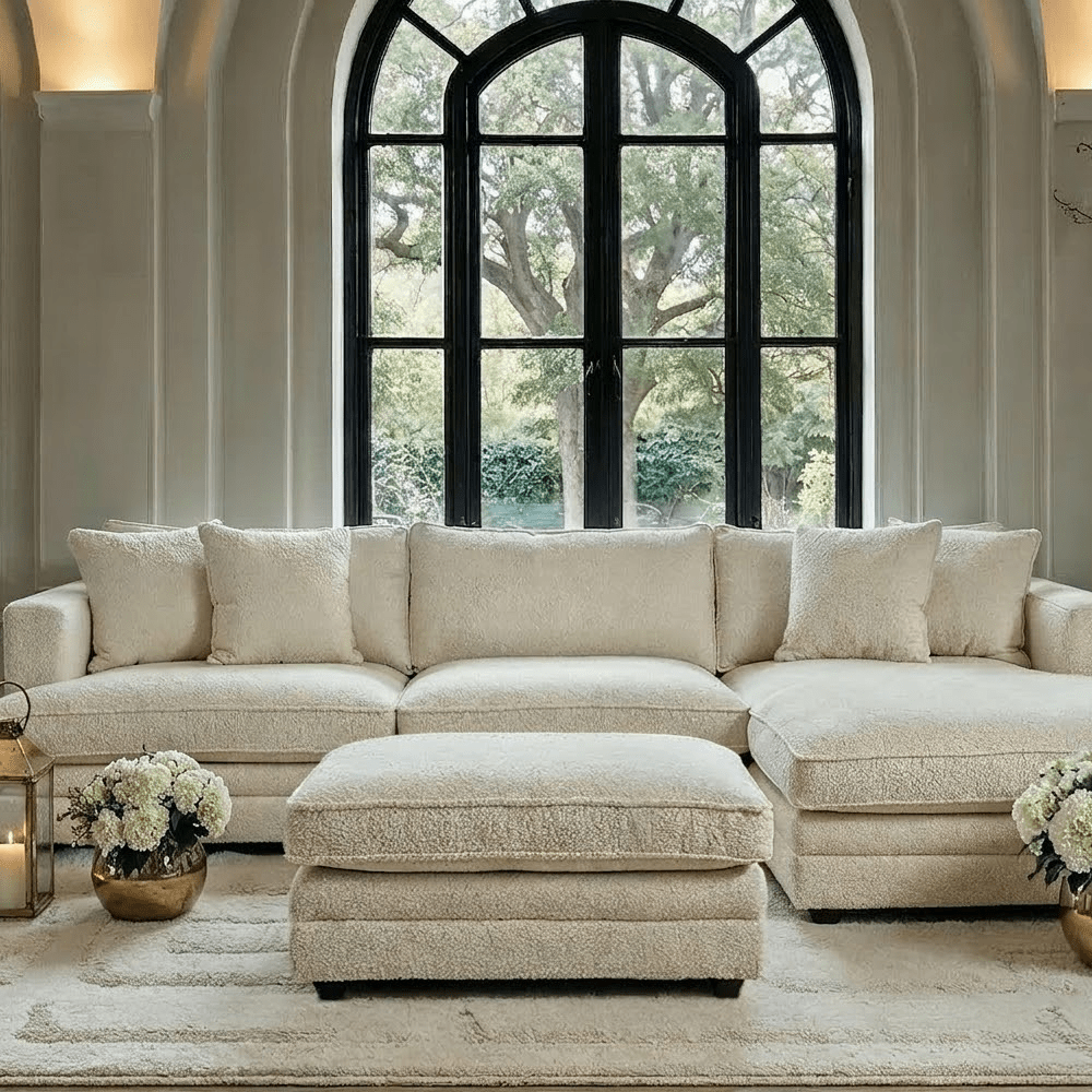 Avienne Cream Chenille Footstool Sofa