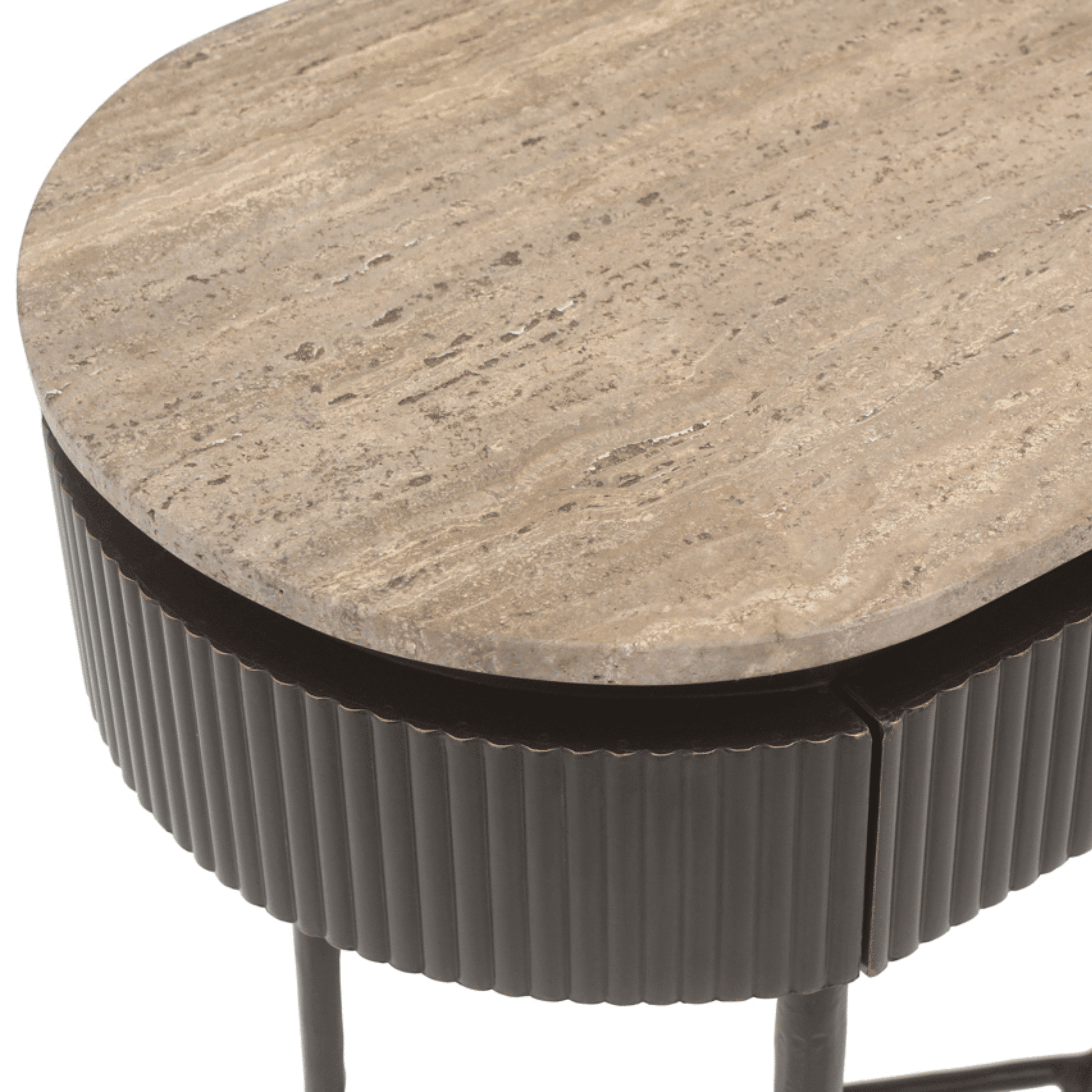 Aya Brown Ribbed Console Table with Travertine Top Furniture