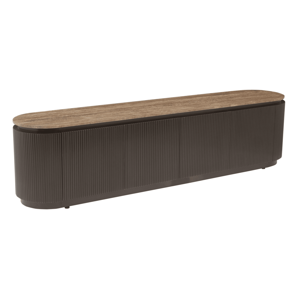 Aya Brown Ribbed Media Unit with Travertine Top Furniture