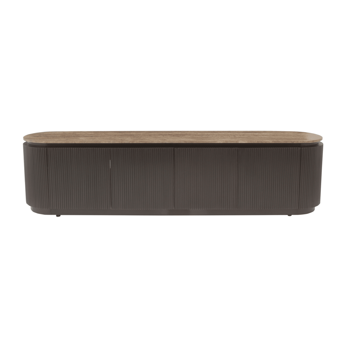 Aya Brown Ribbed Media Unit with Travertine Top Furniture