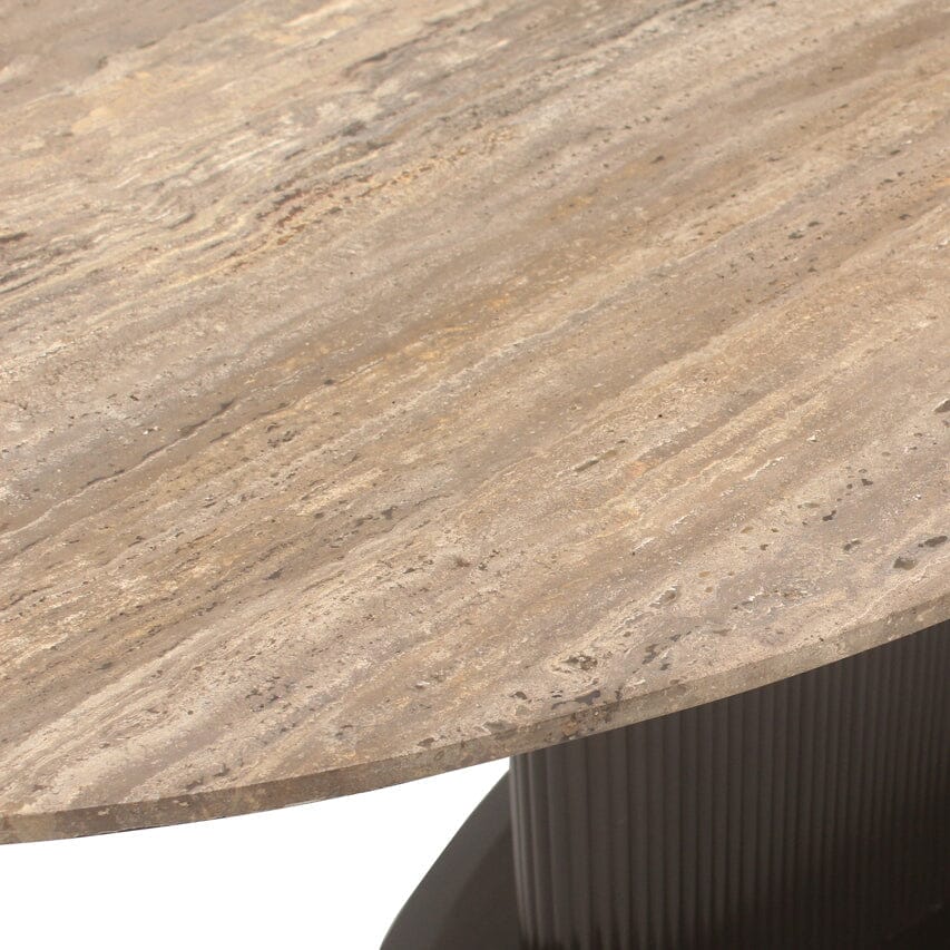 Aya Brown Ribbed Oval Dining Table with Travertine Top Furniture
