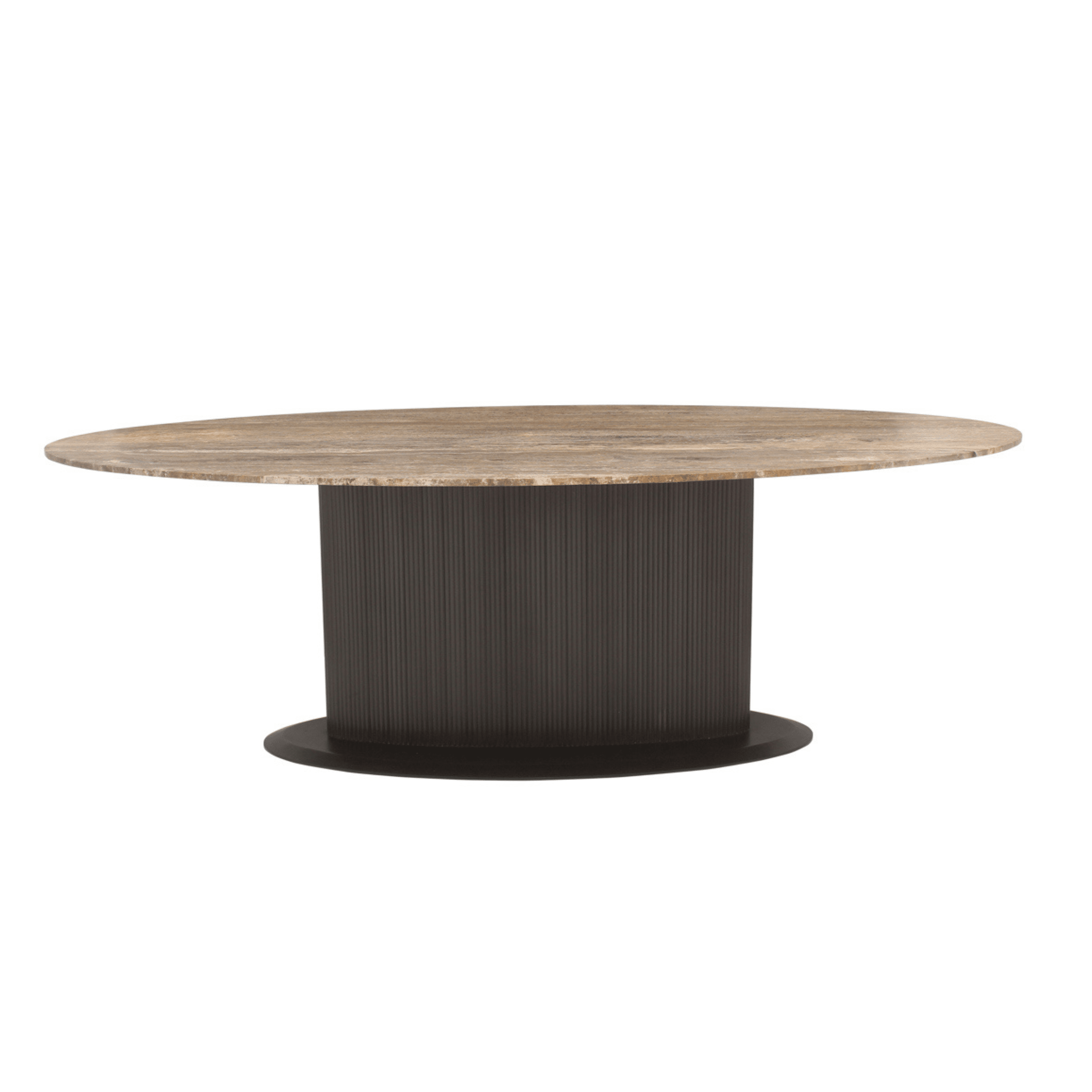 Aya Brown Ribbed Oval Dining Table with Travertine Top Furniture