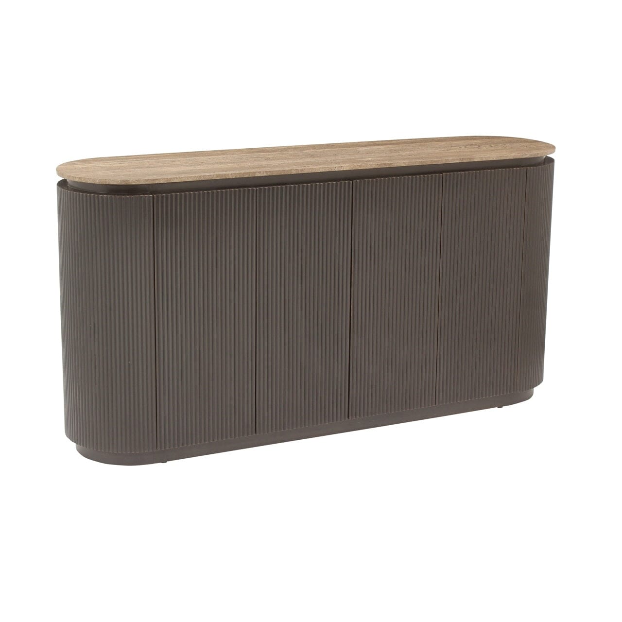 Aya Brown Ribbed Sideboard with Travertine Top Furniture
