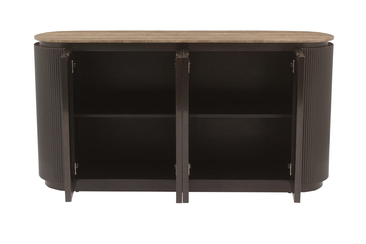 Aya Brown Ribbed Sideboard with Travertine Top Furniture
