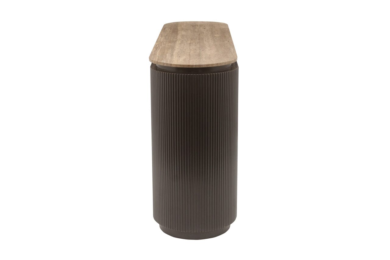 Aya Brown Ribbed Sideboard with Travertine Top Furniture