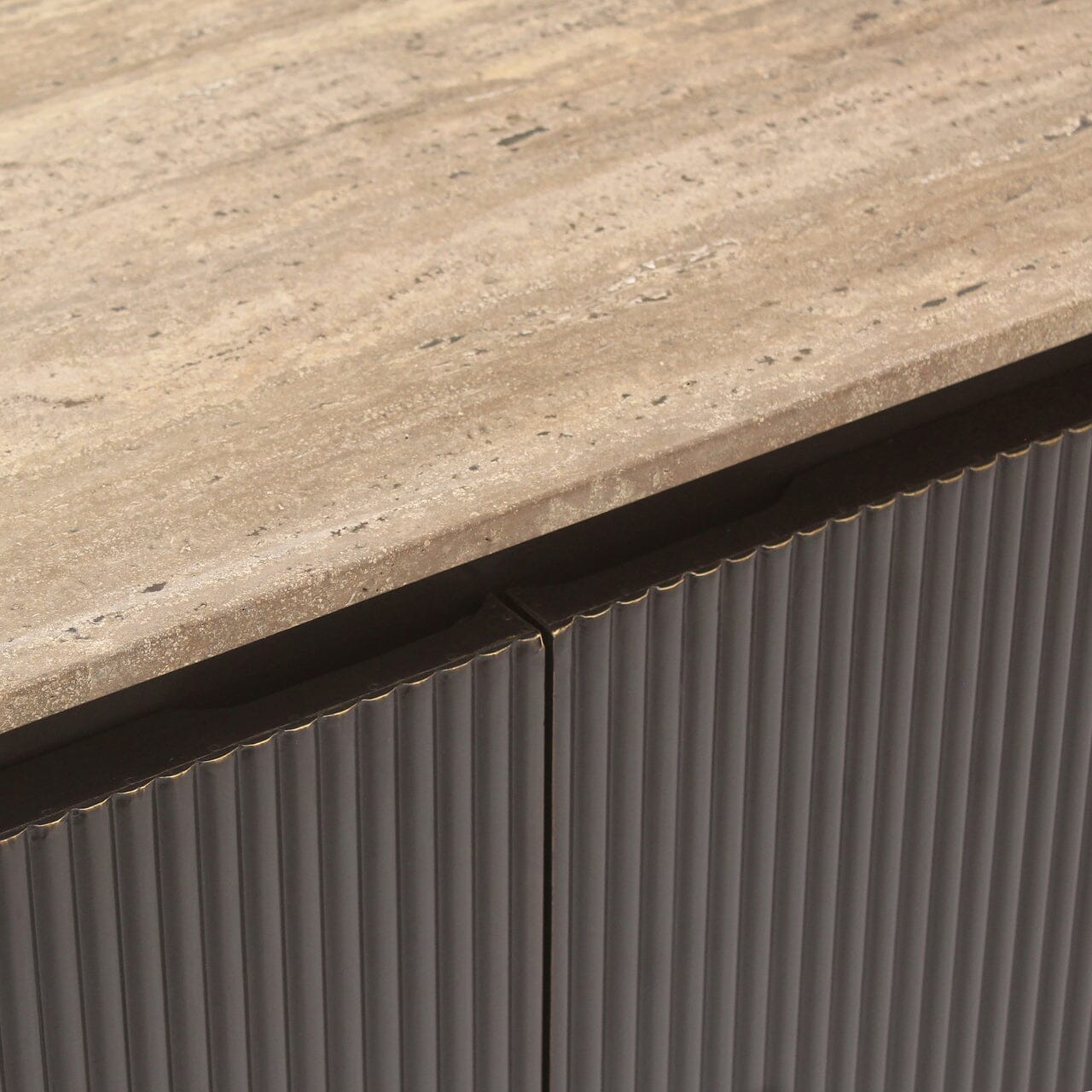 Aya Brown Ribbed Sideboard with Travertine Top Furniture
