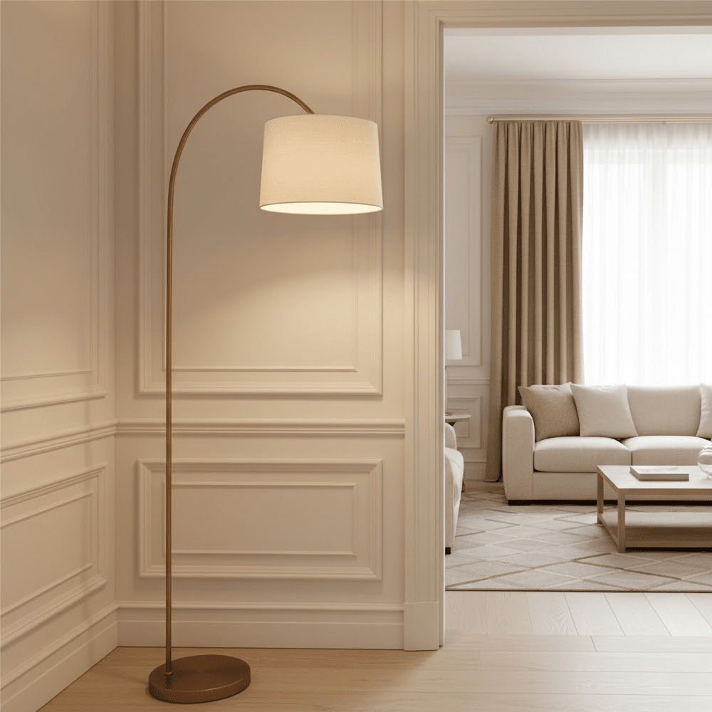 Azra Brass Floor Lamp with Neutral Shade Lighting
