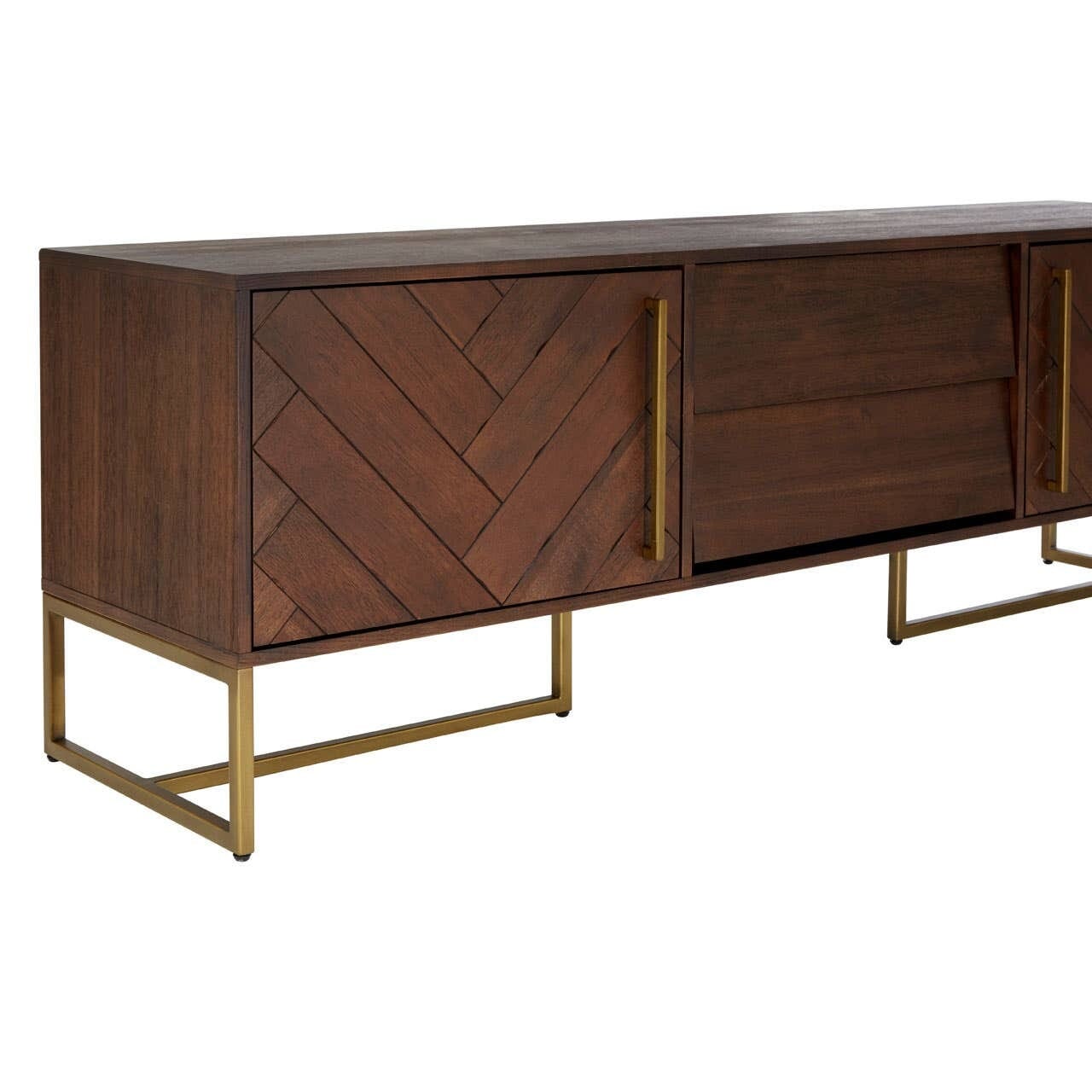 Bancha Dark Wood Media Unit with Herringbone Detail Furniture