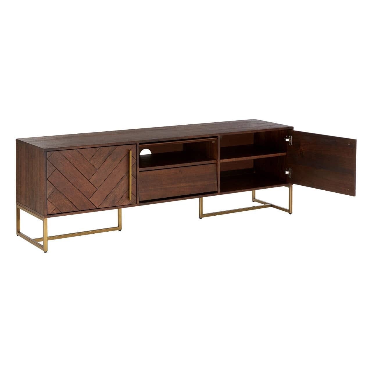 Bancha Dark Wood Media Unit with Herringbone Detail Furniture